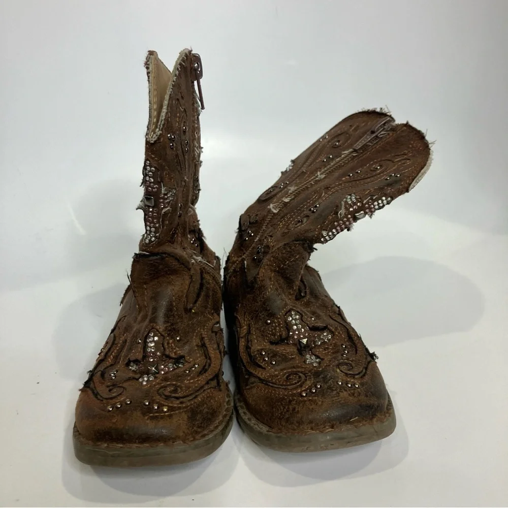 Roper faux leather‎ brown cowboy boots cross girls size 8 western casual trendy